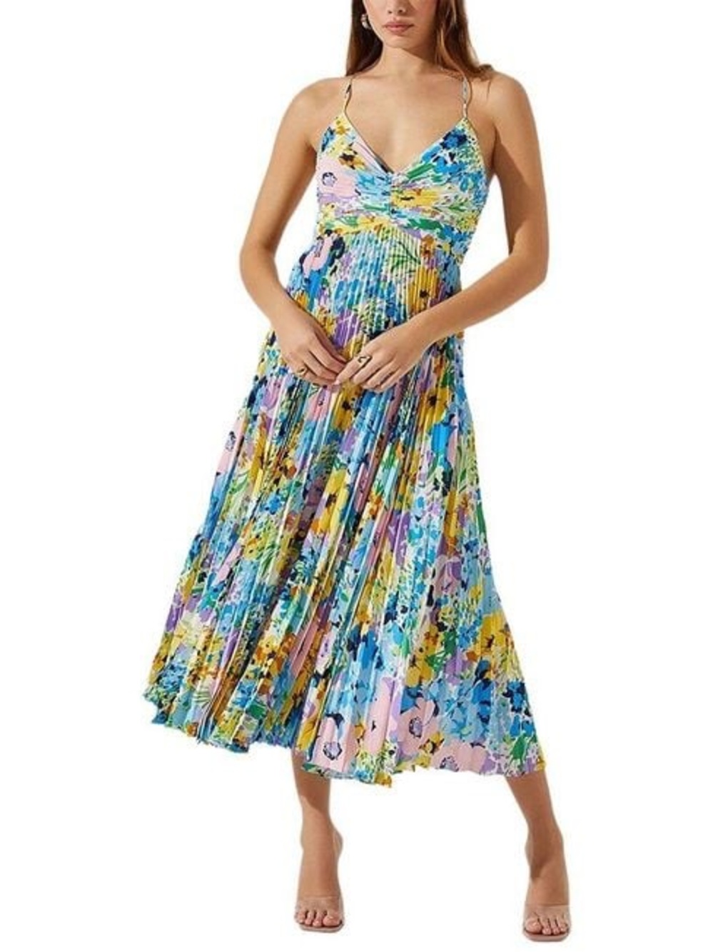 NWT ASTR the Label Blythe Floral Plissé Midi Dress